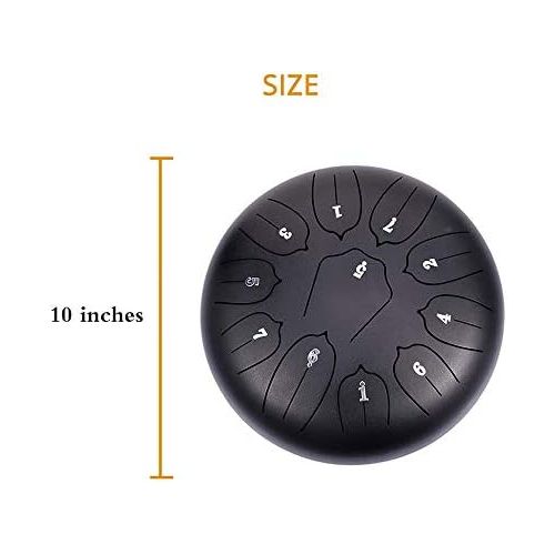  [아마존베스트]Vangonee Steel Tongue Drum 11 Notes 10 Inch Chakra Tank Drum Handpan Drum Notes Percussion Instrument Steel Drums Instruments with Bag Music Book, Mallets, Finger Picks (10 Inches)