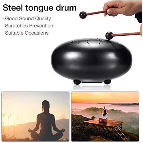  [아마존베스트]Vangonee Steel Tongue Drum 11 Notes 10 Inch Chakra Tank Drum Handpan Drum Notes Percussion Instrument Steel Drums Instruments with Bag Music Book, Mallets, Finger Picks (10 Inches)