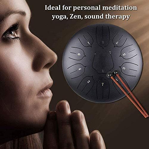  [아마존베스트]Vangonee Steel Tongue Drum 11 Notes 10 Inch Chakra Tank Drum Handpan Drum Notes Percussion Instrument Steel Drums Instruments with Bag Music Book, Mallets, Finger Picks (10 Inches)