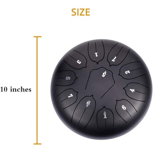  [아마존베스트]Vangonee Steel Tongue Drum 11 Notes 10 Inch Chakra Tank Drum Handpan Drum Notes Percussion Instrument Steel Drums Instruments with Bag Music Book, Mallets, Finger Picks (10 Inches)