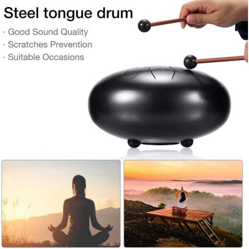  [아마존베스트]Vangonee Steel Tongue Drum 11 Notes 10 Inch Chakra Tank Drum Handpan Drum Notes Percussion Instrument Steel Drums Instruments with Bag Music Book, Mallets, Finger Picks (10 Inches)