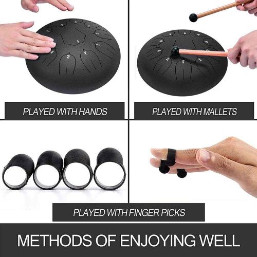  [아마존베스트]Vangonee Steel Tongue Drum 11 Notes 10 Inch Chakra Tank Drum Handpan Drum Notes Percussion Instrument Steel Drums Instruments with Bag Music Book, Mallets, Finger Picks (10 Inches)