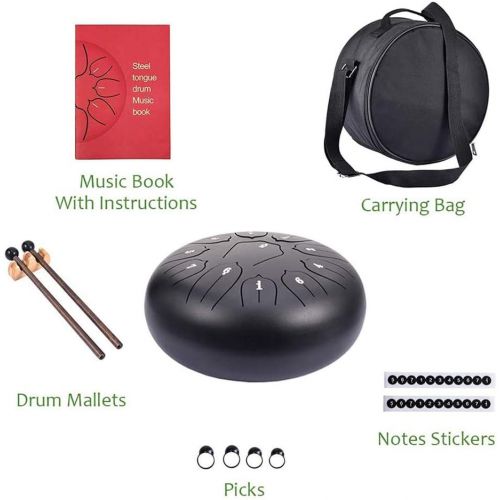  [아마존베스트]Vangonee Steel Tongue Drum 11 Notes 10 Inch Chakra Tank Drum Handpan Drum Notes Percussion Instrument Steel Drums Instruments with Bag Music Book, Mallets, Finger Picks (10 Inches)