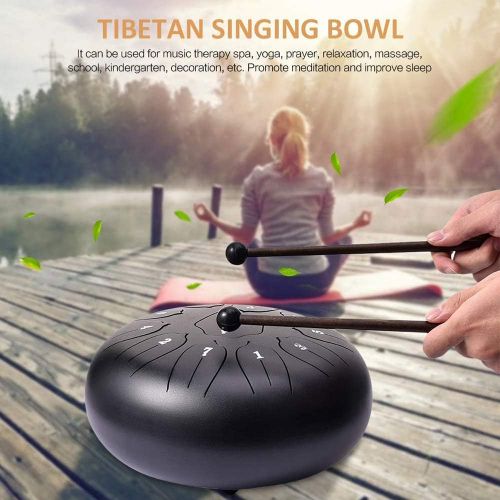  [아마존베스트]Vangonee Steel Tongue Drum 11 Notes 10 Inch Chakra Tank Drum Handpan Drum Notes Percussion Instrument Steel Drums Instruments with Bag Music Book, Mallets, Finger Picks (10 Inches)