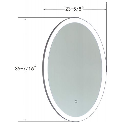 Vanity Art 24 Inch Oval LED Lighted Illuminated Bathroom Vanity Wall Mirror Glass Material | Touch Sensor - VA50