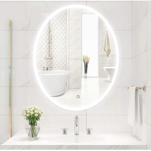  Vanity Art 24 Inch Oval LED Lighted Illuminated Bathroom Vanity Wall Mirror Glass Material | Touch Sensor - VA50