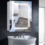 Vanity Art 25 x 20 LED Lighted Bathroom Wall Mounted Vanity Mirror with Medicine Wooden Cabinet Hinger Door and Rock switch - VA31