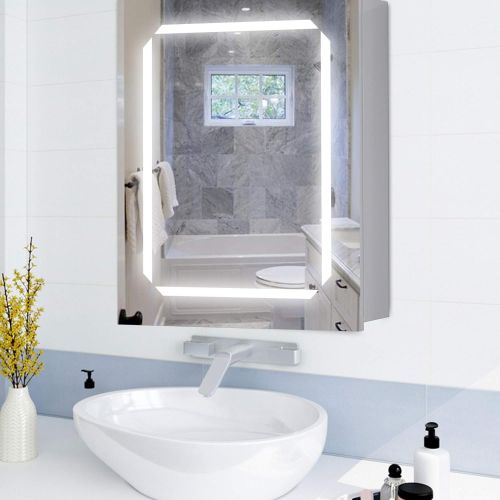  Vanity Art 25 x 20 LED Lighted Bathroom Wall Mounted Vanity Mirror with Medicine Wooden Cabinet Hinger Door and Rock switch - VA31
