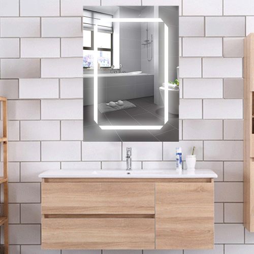  Vanity Art 25 x 20 LED Lighted Bathroom Wall Mounted Vanity Mirror with Medicine Wooden Cabinet Hinger Door and Rock switch - VA31