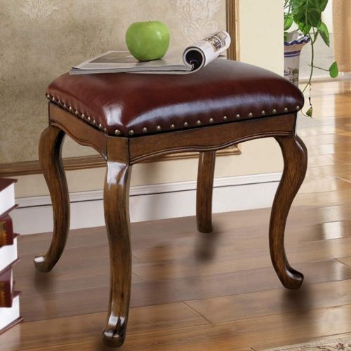  Vanity Benches Dressing Stool Solid Wood Makeup Stool Simple Shoe Bench Bedroom Leather Stool Fashion Dressing Chair (Color : Brown, Size : 33x47x45.5cm)