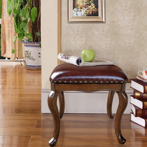  Vanity Benches Dressing Stool Solid Wood Makeup Stool Simple Shoe Bench Bedroom Leather Stool Fashion Dressing Chair (Color : Brown, Size : 33x47x45.5cm)