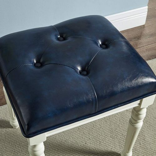  Vanity Benches Makeup Stool Home Nail Stool Bedroom Girl Dressing Stool Change Shoes Leather Stool (Color : Blue, Size : 37x42x48cm)