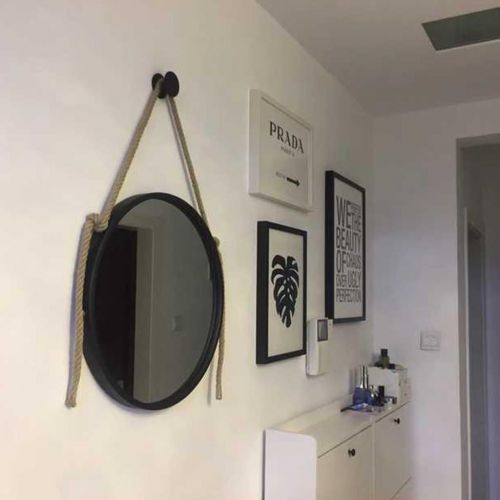  Vanity Mirrors Bathroom Mirror Wall Hanging Mirror Dressing Table Hanging Mirror Simple Modern Makeup Mirror Round Mirror (Color : Black, Size : Diameter 60cm (24 inches))