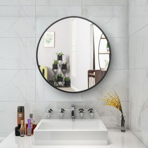  Vanity Mirrors Round mirror bathroom mirror wall mount mirror dressing table makeup mirror Iron round mirror (Color : Black, Size : Diameter 50cm (20 inches))