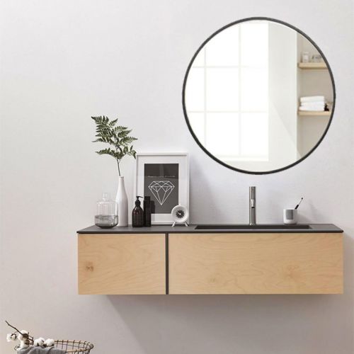  Vanity Mirrors Round mirror bathroom mirror wall mount mirror dressing table makeup mirror Iron round mirror (Color : Black, Size : Diameter 50cm (20 inches))