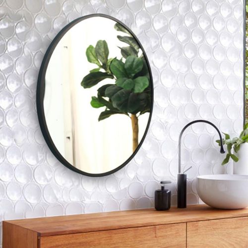  Vanity Mirrors Round mirror bathroom mirror wall mount mirror dressing table makeup mirror Iron round mirror (Color : Black, Size : Diameter 50cm (20 inches))