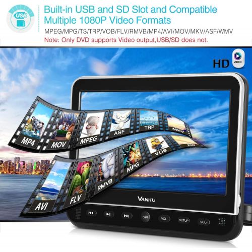  [아마존베스트]Vanku 10.1” Car DVD Player with Headrest Mount for Kids, HDMI Input, Headphone, Support 1080P Video, USB SD, AV in Out, Last Memory, Region Free