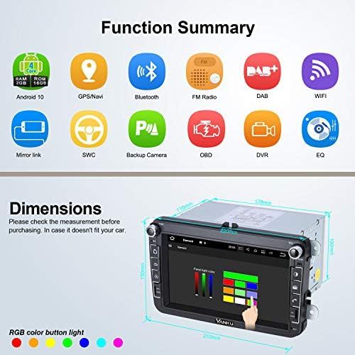  [아마존베스트]Vanku Android 10 car radio for VW radio with navigation system, 16 GB European maps, built-in DAB + module, supports Bluetooth 5.0, WiFi, 4G, Android, car, USB, MicroSD, 8 inch scr