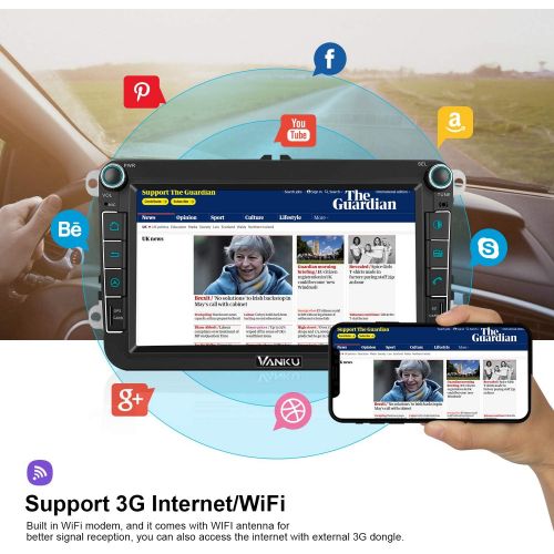  [아마존베스트]Vanku Android 10 car radio for VW radio with navigation system, 16 GB European maps, built-in DAB + module, supports Bluetooth 5.0, WiFi, 4G, Android, car, USB, MicroSD, 8 inch scr