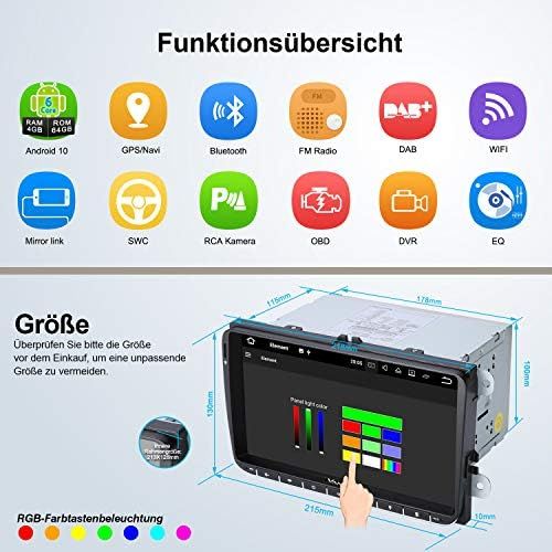  [아마존베스트]-Service-Informationen Vanku Android 10 Car Radio for VW Radio PX6 64GB + 4GB with Navi16GB European Maps, Supports Qualcomm Bluetooth 5.0 DAB + WiFi 9 Inch Touchscreen