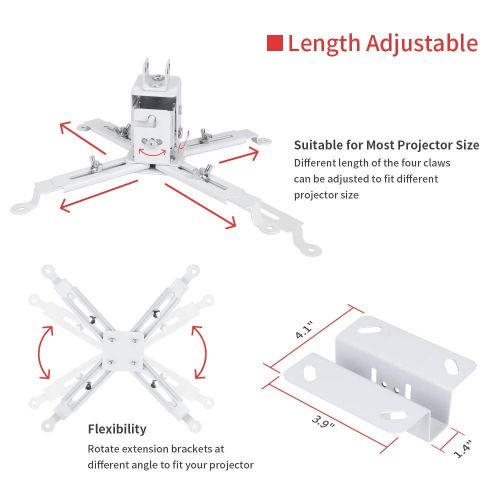  [아마존베스트]Vankyo vankyo Universal LED HD Projector Ceiling Mount Wall Bracket Holder for Different Size Projector(White)