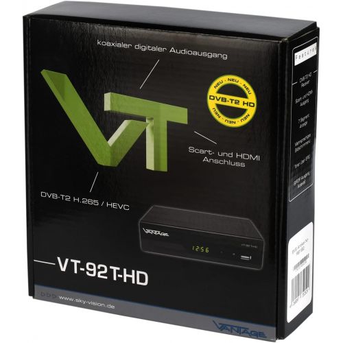  Vantage VT 92 T HD receiver, digital DVB T2 receiver for HDTV for receiving all free DVB T programmes (HD + SD quality) HEVC, USB, HDMI, SCART, coaxial audio output, media player,