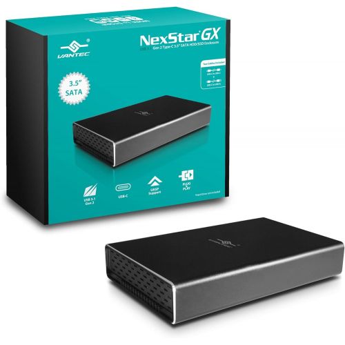  Vantec NST-371C31-BK NexStar Gx USB 3.1 Gen 2 Type-C 3.5 Sata HDD/SSD Enclosure, Comes with C to C and C to A Cable, Aluminum Casing, Black