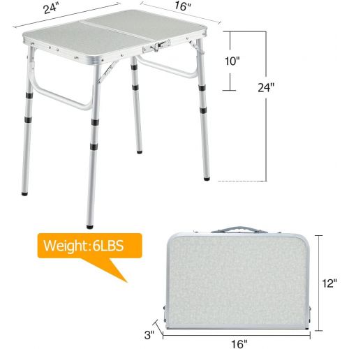  Varbucamp Folding Camping Table, 24x16 Aluminum Portable Small Folding Table Camp Table Adjustable Height for Outdoor Camp Picnic Cooking, 3 Heights