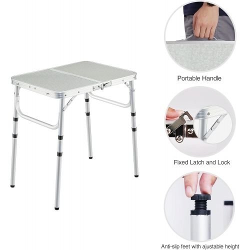  Varbucamp Folding Camping Table, 24x16 Aluminum Portable Small Folding Table Camp Table Adjustable Height for Outdoor Camp Picnic Cooking, 3 Heights