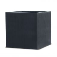 Vase Source Square Indoor Outdoor Planter - Black Matte Cube Shaped Flower Pot with Vertical Line - 16X16X16 Inches