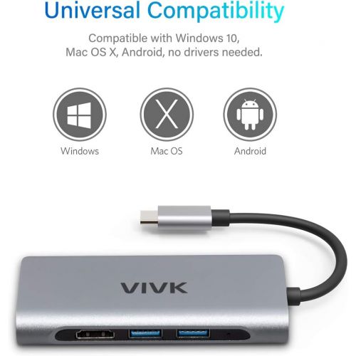  Usb C Hub, VIVK 7-in-1 Type C Stable Hub with 1000Mbps Ethernet Port, 4K HDMI , 2 USB 3.0 Ports, SDTF Card Reader, Charging with 60W Power, for Mac Pro and Other Type C Laptops