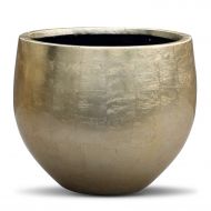 Vases And Props Gold Leaf Lacquered Round Planter - Round Bottom Fiberstone Flower Pot 14 H x 15 Diameter