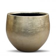 Vases And Props Gold Leaf Lacquered Round Planter - Round Bottom Fiberstone Flower Pot 10H x 12 Diameter