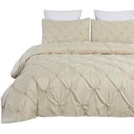 [아마존 핫딜] Vaulia Soft Microfiber Duvet Cover Set, Decorative Pinch Pleat Pattern, Pale Yellow Queen Size - 3 Piece Set