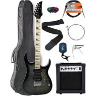 Vault RG1-E Transparent Black Electric Guitar with Ovangkol Neck Bundle with Gig Bag, 10w Amp, Strap, Tuner, Strings, Instrument Cable, Capo, and Picks