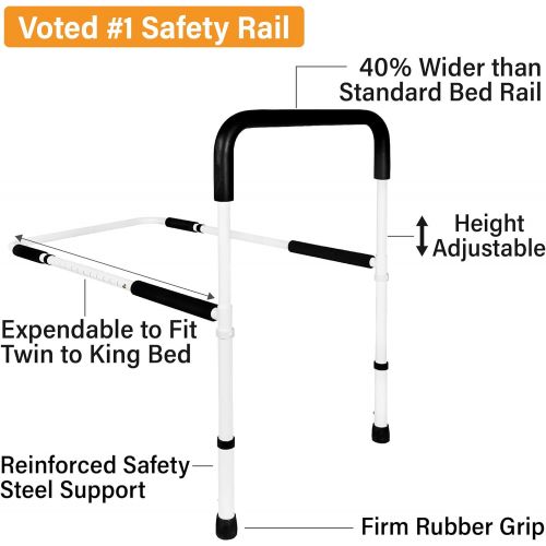  [아마존 핫딜]  [아마존핫딜]Vaunn Medical Adjustable Bed Assist Rail Handle and Hand Guard Grab Bar, Bedside Safety and Stability (Tool-Free Assembly)