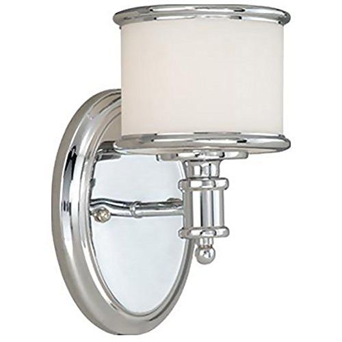  Vaxcel USA CRVLU001CH Carlisle 1 Light Transitional Wall Sconce Lighting Fixture in Chrome, Glass