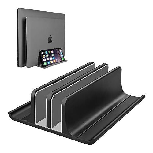 [아마존베스트]VAYDEER Double Adjustable Vertical Laptop Stand Newly Designed 2 Slots Aluminum Desktop Dual Holder for All MacBook/Chromebook/Surface/Dell/iPad Up to 17.3 Inches - Black