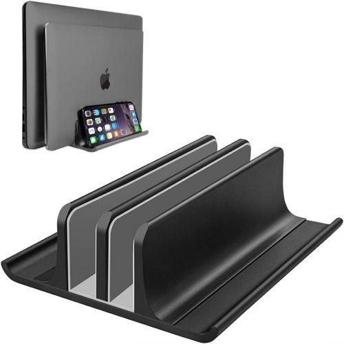  [아마존베스트]VAYDEER Double Adjustable Vertical Laptop Stand Newly Designed 2 Slots Aluminum Desktop Dual Holder for All MacBook/Chromebook/Surface/Dell/iPad Up to 17.3 Inches - Black