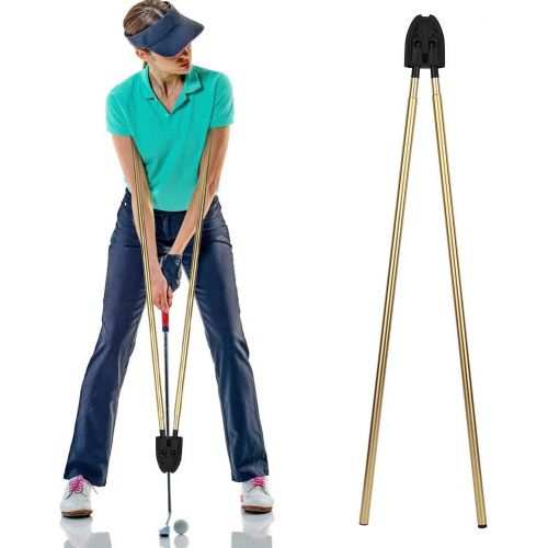  Vbest life Golf Training Aid,Retractable Practice Tool Golf Putting Swing Trainer with 2 Adjustable Length Aluminium Rods an Auxiliary Rod Connector