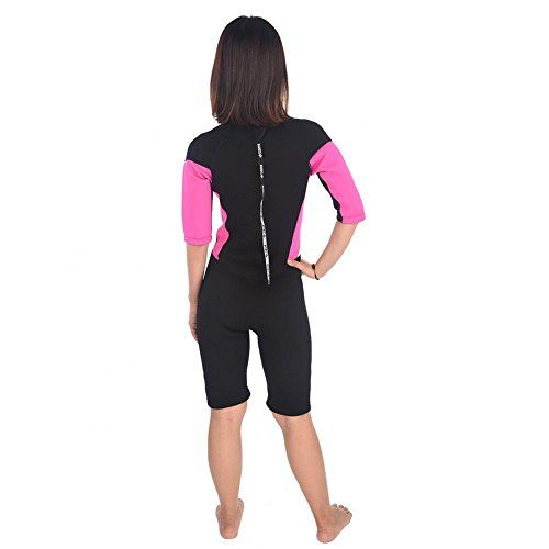  Vbestlife 3mm Shorty Wetsuit Premium Neoprene Scuba One-piece Diving Snorkeling Wet Suit Half Sleeve Surfing Swimwear for Men Women - M, L, XL, XXL （Black + Rose Red）