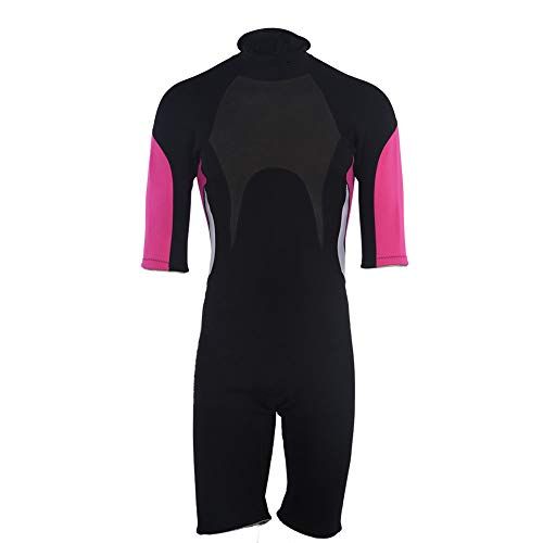  Vbestlife 3mm Shorty Wetsuit Premium Neoprene Scuba One-piece Diving Snorkeling Wet Suit Half Sleeve Surfing Swimwear for Men Women - M, L, XL, XXL （Black + Rose Red）