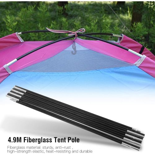 Vbestlife Outdoor Tent Pole Rod, Adjustable Tarp and Tent Poles - 2 PCS 4.9M Fiberglass Camping Tent Pole Bars Outdoor Support Rods Awning Frames Kit for Hiking Camping