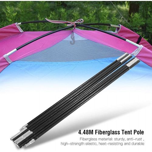  Vbestlife Outdoor Tent Pole Rod, Adjustable Tarp and Tent Poles - 2 PCS 4.48M Fiberglass Camping Tent Pole Bars Outdoor Support Rods Awning Frames Kit Suitable for 5-6 Person Camping Tent
