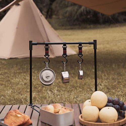  Vbestlife Camping Hanging Rack with 4 Movable Hooks Hanging Your Camping Gear Camping Cookware Storage Rack