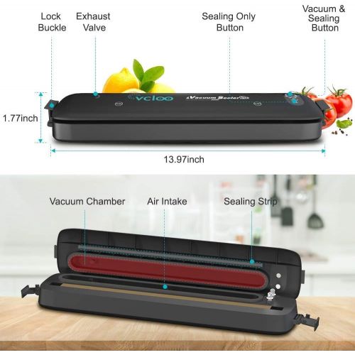  vcloo Vacuum Sealer Machine, Automatic Food Sealer for Food Savers Lab Tested, Includes 15 Precut Bags for Sous Vide Food Storage