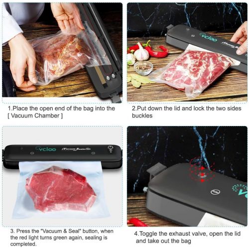 vcloo Vacuum Sealer Machine, Automatic Food Sealer for Food Savers Lab Tested, Includes 15 Precut Bags for Sous Vide Food Storage