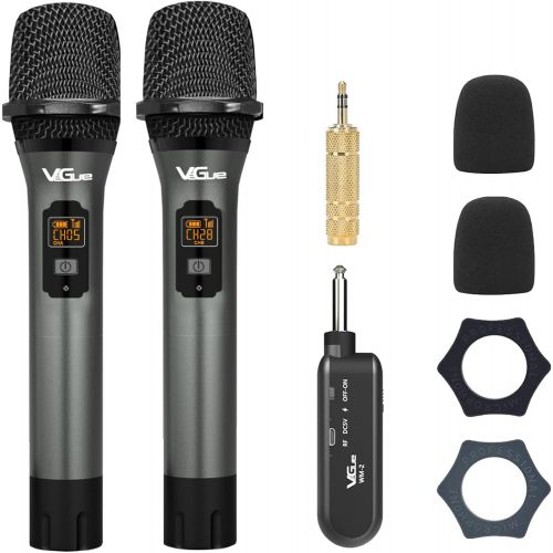  Wireless Microphone, VeGue UHF Cordless Dual Handheld Dynamic Mic Set with Rechargeable Receiver, for Karaoke Party, Voice Amplifier, PA System, Singing Machine, Church, Wedding, M