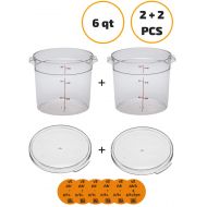 Veans Kitchen Cambro RFSCW6135 Camwear 6 quart Clear Round Food Storage Container (2 pcs) with Cambro RFSCWC6135 6, 8 qt Clear Round Lid (2 pcs) - set of 2 w/coasters