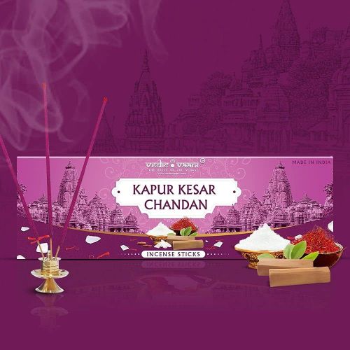  인센스스틱 Vedic Vaani Natural Aromatic Kapur Kesar Chandan Fragrance Incense Sticks Agarbattis (100 Grams)
